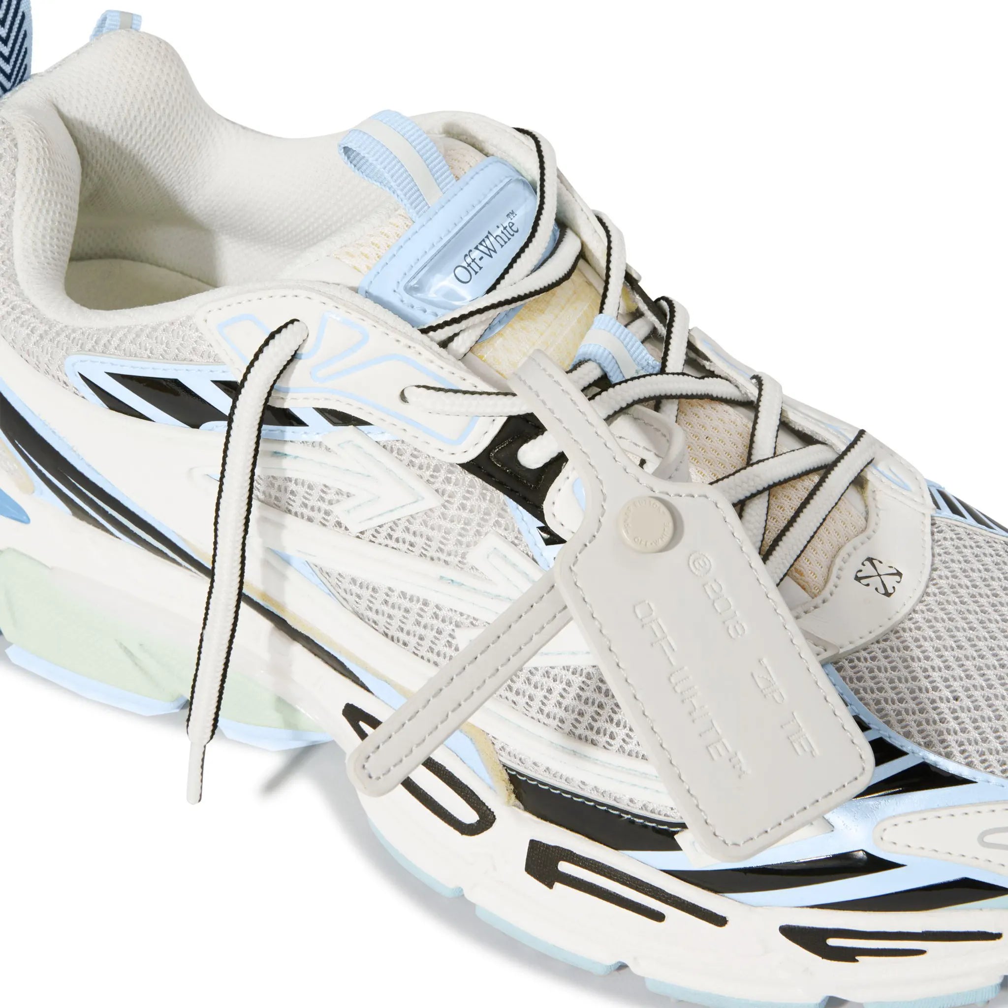 Detailed View of Off-White Be Right Back White Light Blue Sneaker (W) OMIA295C99FAB0010140